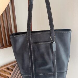 Coach Black Leather Tote with Brown Edge Trim